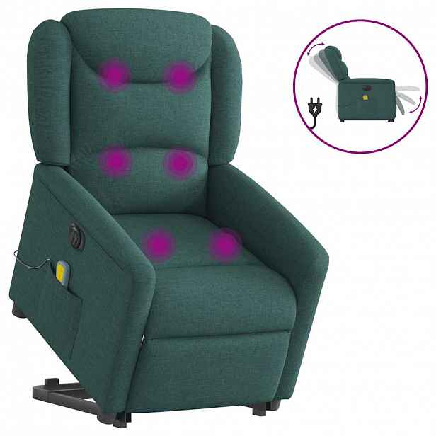 vidaXL Elektrické zvedací masážní polohovací křeslo zelené textil