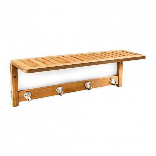 Relaxdays POLICE Přírodní bambus lišta s háčky 4 háčky 50 cm