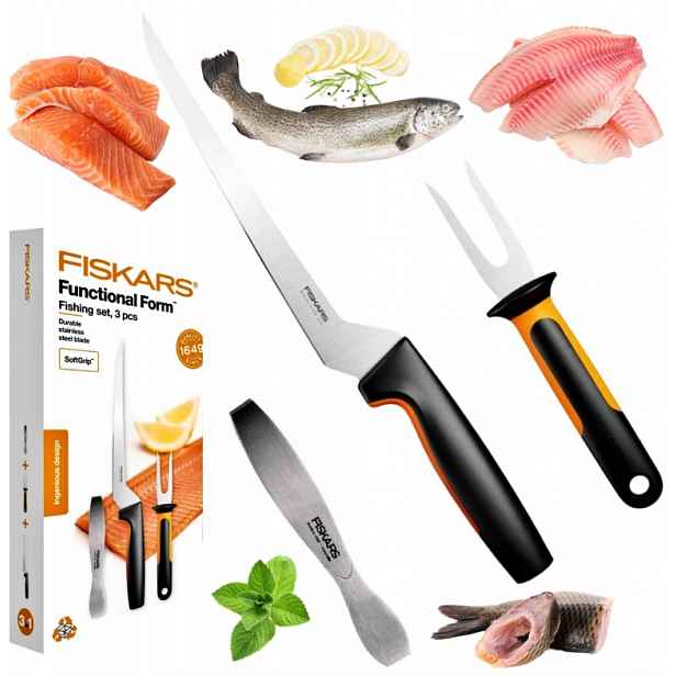 Sada 3 Kuchyňských Nástrojů Fiskars Na Ryby Nůž Vidlička Pinzeta Na Kosti