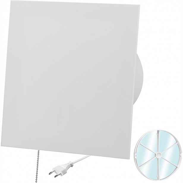 Ventilátor S Plexi Zpětným Ventilem Bílý Matný Vypínač A Zástrčka Fi 100