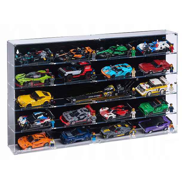 Závěsná vitrína Blacked Brick pro 20x Lego Speed Champions (5x4) např. F1