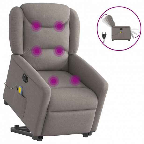 vidaXL Elektrické zvedací masážní polohovací křeslo taupe textil