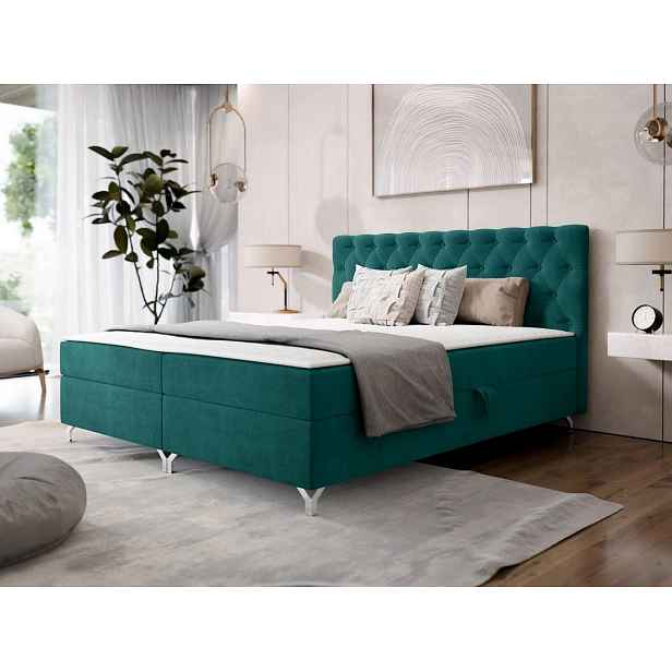 Kontinentální manželská postel 160x200 JILES - tyrkysová + topper ZDARMA