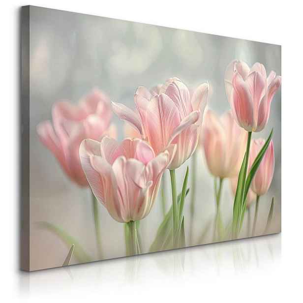 Muralo OBRAZ NA PLÁTNĚ do Obývacího Pokoje Květiny Tulipány Listy Příroda 30cm x 20cm