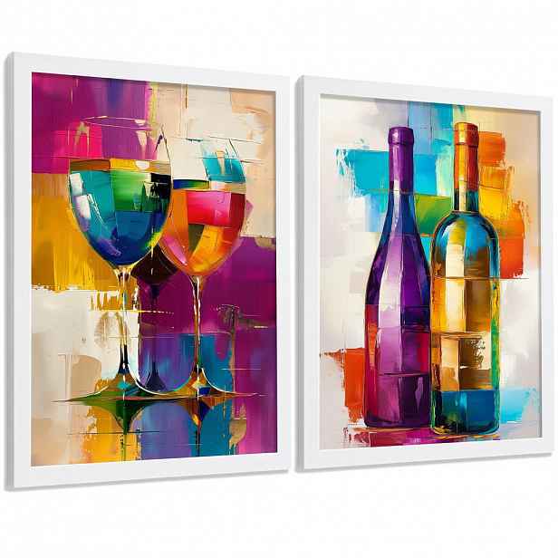 Nacnic PLAKAT Sada 2 Pop Wine A4 Bílý rám