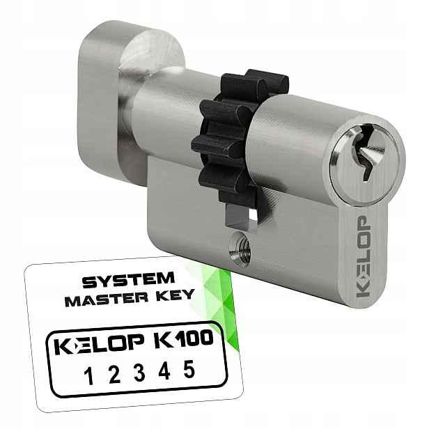 vložka Kelop K100 35/35GZ s knoflíkem a ozubeným kolem, niklový systém master key
