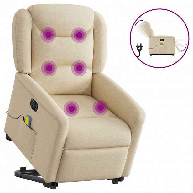 vidaXL Elektrické zvedací masážní polohovací křeslo krémové textil