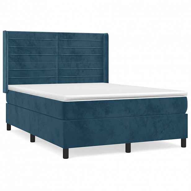 vidaXL Box spring postel s matrací tmavě modrá 140x200 cm samet