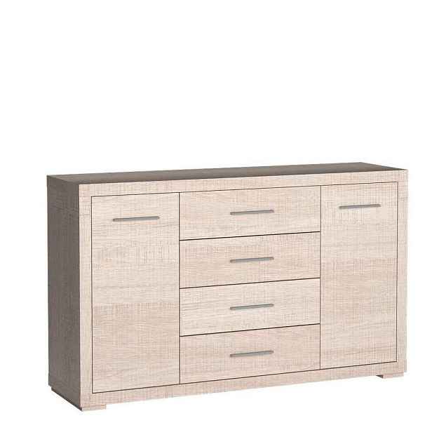 MASSENO KOMODA SALERNO, 148/91/40,5 cm se 4 zásuvkami a 2 dvířky, dekor dub