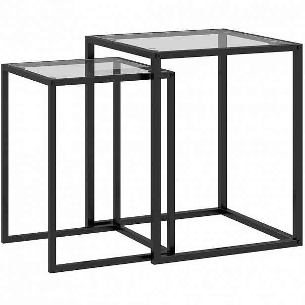 OKWISH SADA odkládacích stolků 42/42/51 cm černá z tvrzeného skla se stohovatelným designem