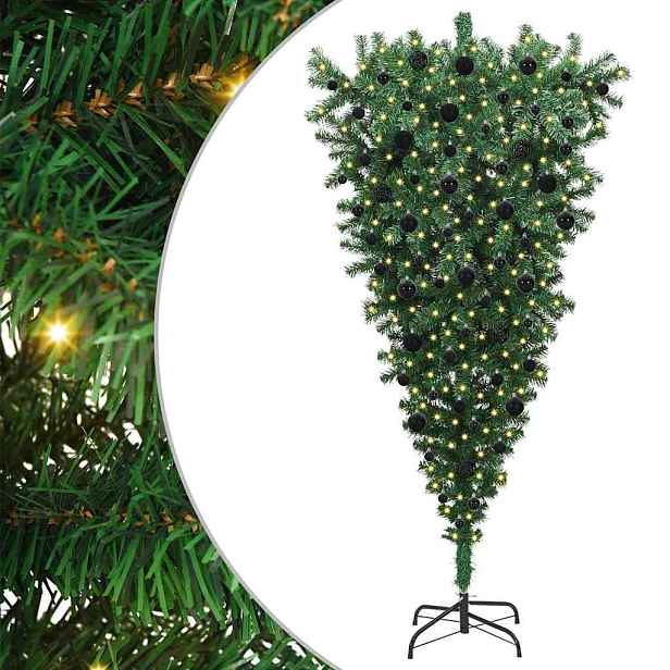 vidaXL Umělý vánoční stromek vzhůru nohama s balónky Zelená 180 cm PVC
