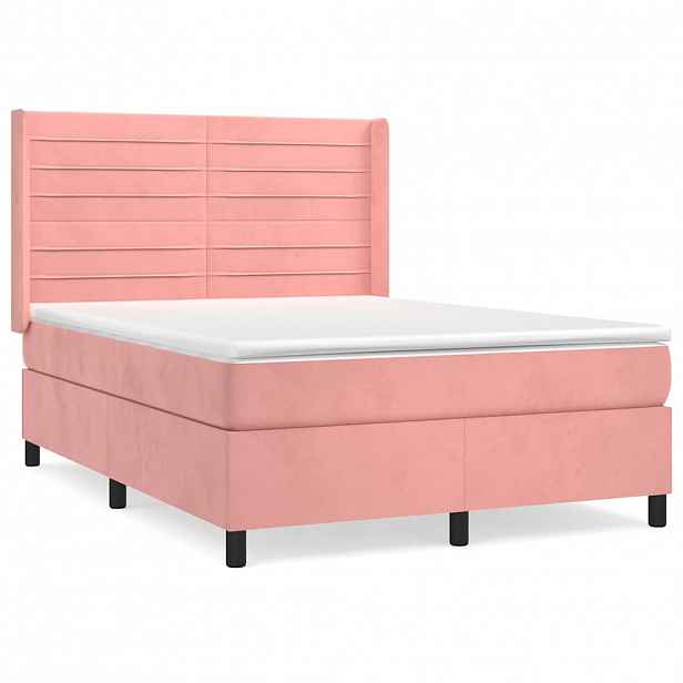 vidaXL Box spring postel s matrací růžová 140x200 cm samet