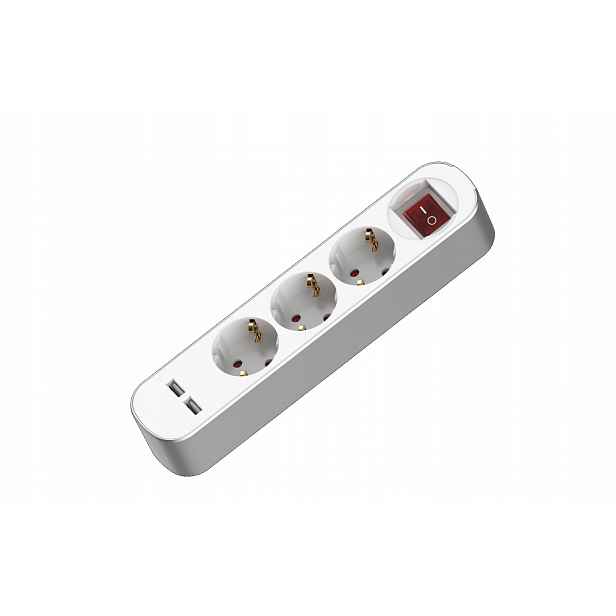 Prodlužovací Kabel se 3 zásuvkami 3x2p+Z Schuko 2xUSB s vypínačem 3m 230V 16A