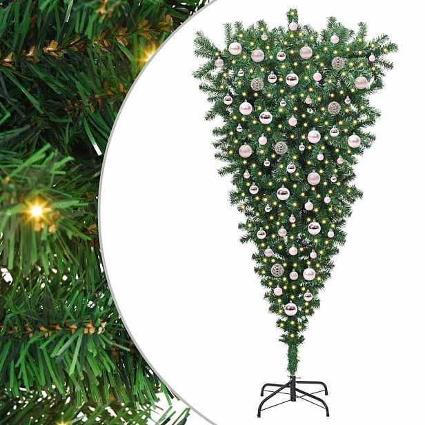 vidaXL Umělý vánoční stromek vzhůru nohama s balíčkem Zelená 180 cm