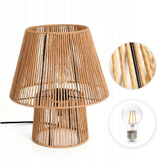 Sada Boho stolní lampa Šňůra a kov Noční žárovka 7W E27 Teplá Barva