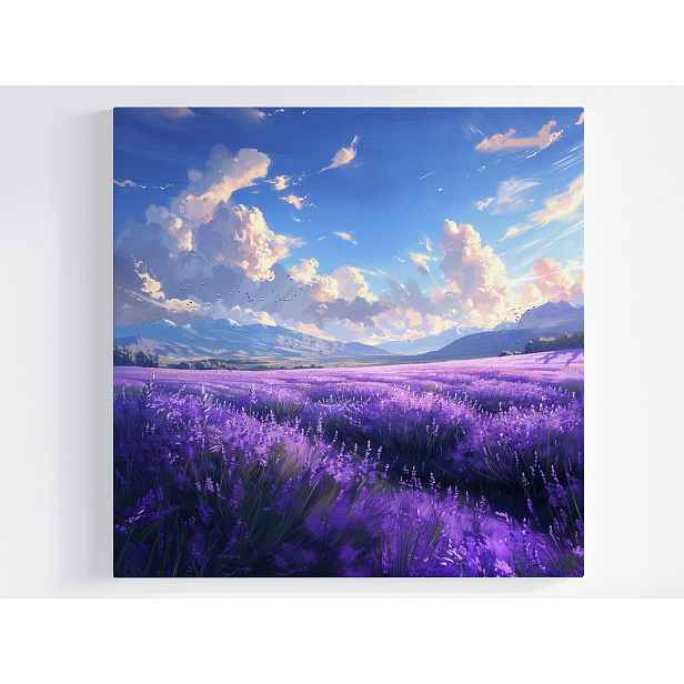 Obraz Na Plátně Canvas Krajina Hory Kopce Pole Levandule Mraky 50x50