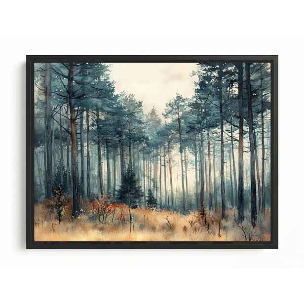 Obraz Rám Americký Box Akvarel Krajina Les Stromy Borovice 80x60