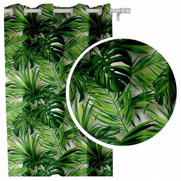 Závěs Monstera zelené listy Záclony 145x250