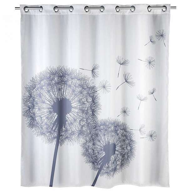 Bílý sprchový závěs s protiplísňovou povrchovou úpravou Wenko Dandelions, 180 x 200 cm
