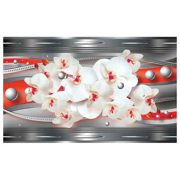 Fototapeta flizelina Bílé Orchideje Stříbrná Metalická Elegance 416x254 lepidlo
