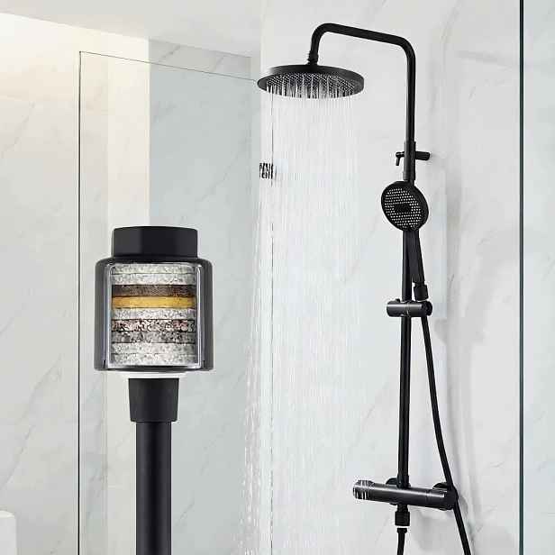 Sprchový Set s termostatem na omítku Filtr Dešťová sprcha 25 cm Černá
