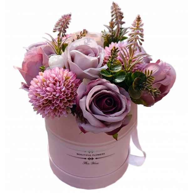 Flower Box Růžový – Velký – Kytice Umělé Květiny Růže – Dárek/s Věnováním