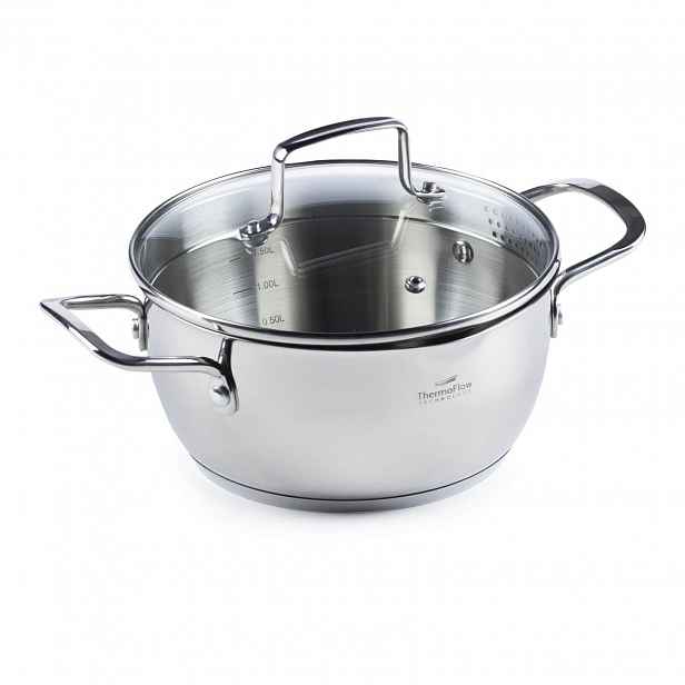 Rosmarino ocelový hrnec Pour&Cook II se skleněnou poklicí – 2,6 L, 20 cm