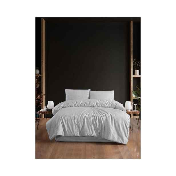 Světle šedé 4dílné prodloužené povlečení na dvoulůžko s prostěradlem 200x220 cm – Mila Home