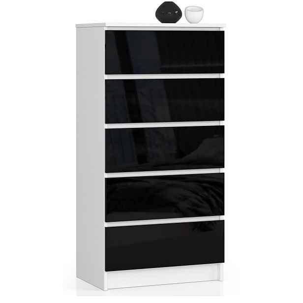 Ak furniture Komoda Kuba 60 cm - 5 šuplíků bílá/černá