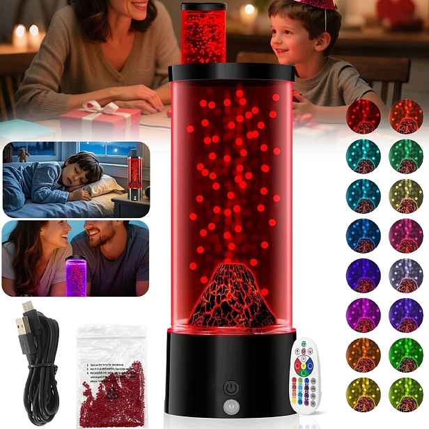 Lávová Lampa Vulkanická Lampa Noční Led Rgb Barev Dekorace Zpilotní