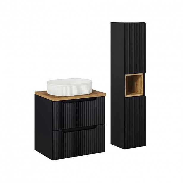 Petits-meubles KOUPELNOVÝ NÁBYTEK 60.4cm Riva 2er-Set Černá a dřevěná