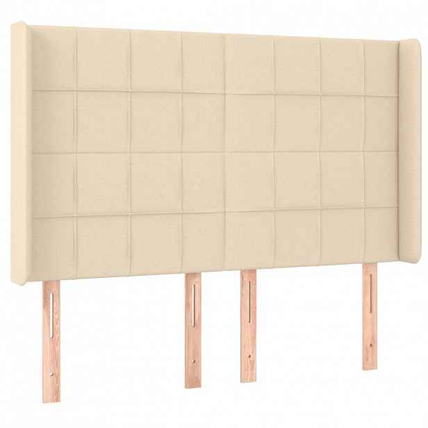 vidaXL Čelo postele typu ušák krémové 147x16x118/128 cm textil