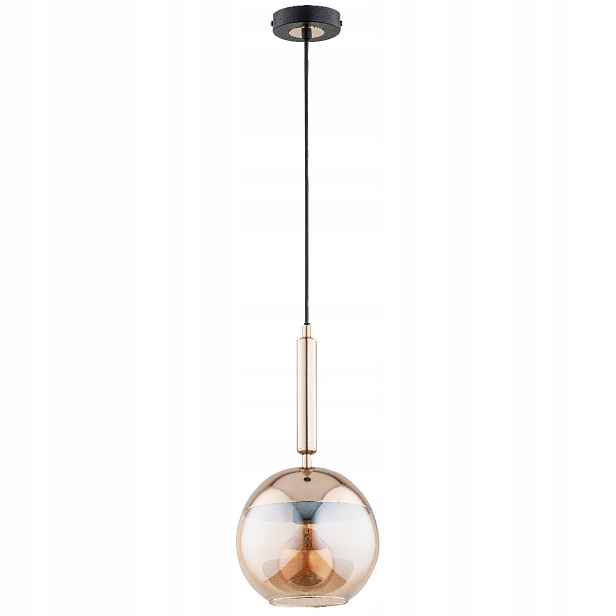 Závěsná lampa černo-zlatá skleněná jantarová koule 1xE27 Volda Alfa