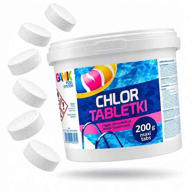 Chlor Long Tabs 200G 5KG 25 Tablet Do Bazénu Trvalá Dezinfekce Vody