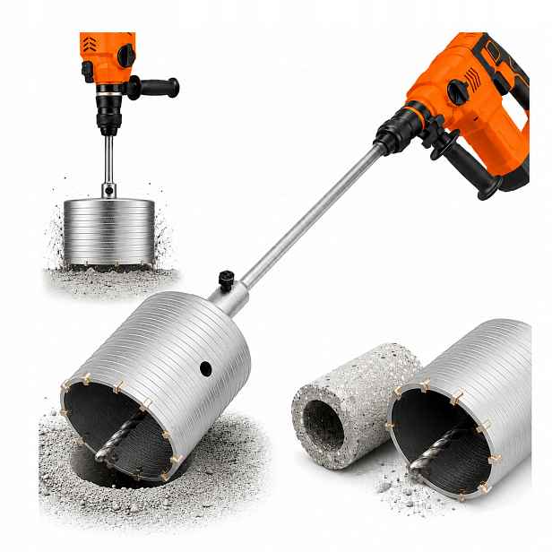 Korunkový Vrták pro Betonu 80 mm Vrták Fréza Plechovka s adaptérem 600 mm Sds Plus