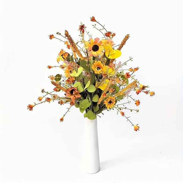 TEMU Veselý umělý květinový kytice s eukalyptem a smíšenými květinami - látkové falešné zeleně pro domácí dekoraci, ideální pro obývací pokoj, stolní