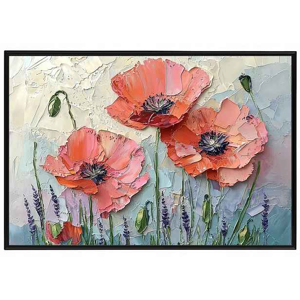 Plakát Rámeček Hliník Příroda Květy Červené Máky Olej Impasto 60x40