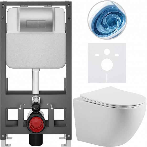 Kompletní WC set Basic/Cesso - bílá lesklá - WC tlačítko Modulo/Stříbrná - volně stojící - předstěnová instalace - 49x36 cm - 8050BD86012