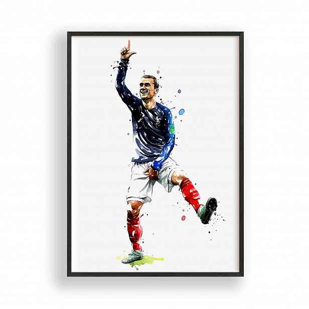 Obraz Antoine Griezmann Francie Plakát Rámeček Dřevěný Černý 30x42 cm