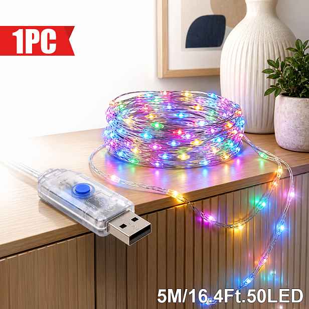 TEMU 1 ks, Majisu interiérové světelné řetězy, USB napájené vícebarevné pohádkové světlo 300/200/100/50 LED, 8 režimů pro okno ložnice karty