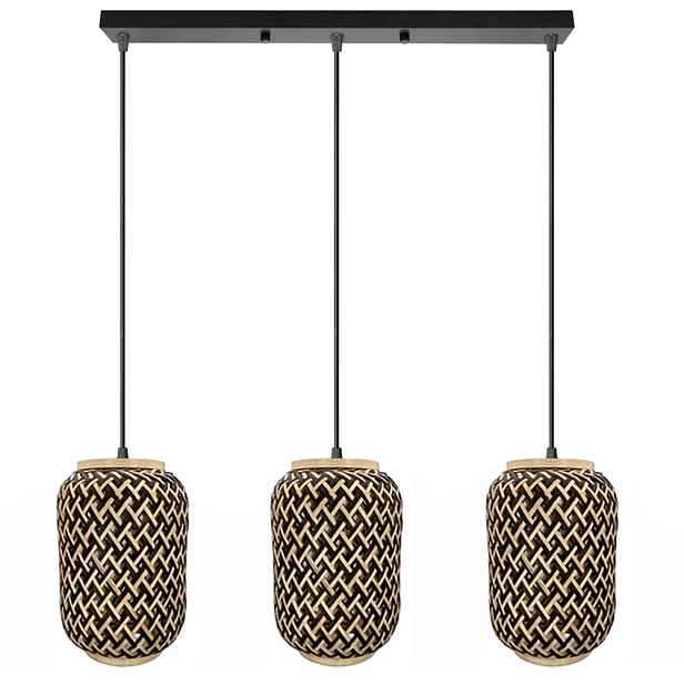 Závěsná Lampa Boho Přírodní Černá Bambusová Pletená 3xE27