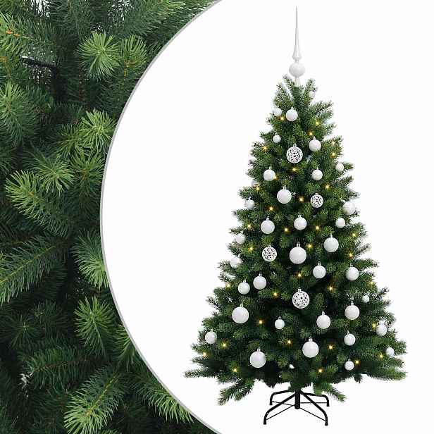 vidaXL Umělý vánoční stromek s baňkami 150 cm 150 LED Teplá bílá