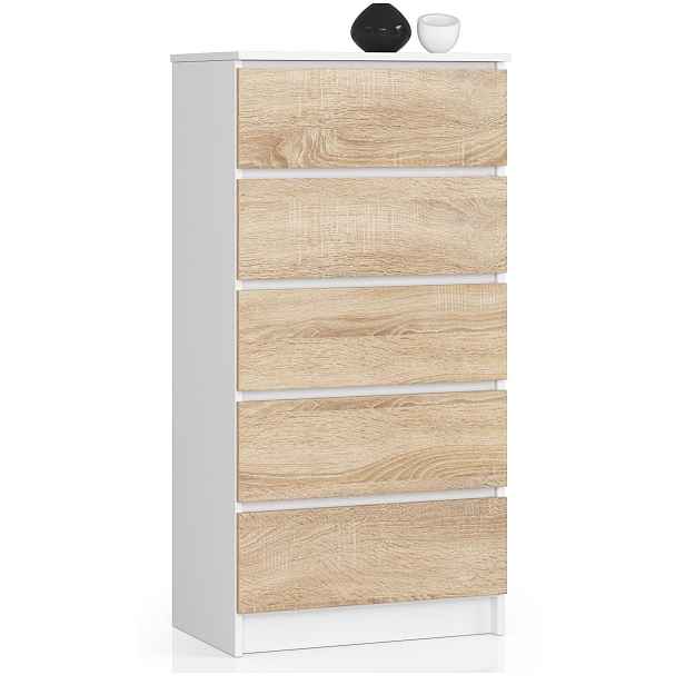 Ak furniture Komoda Kuba 60 cm - 5 šuplíků bílá/sonoma