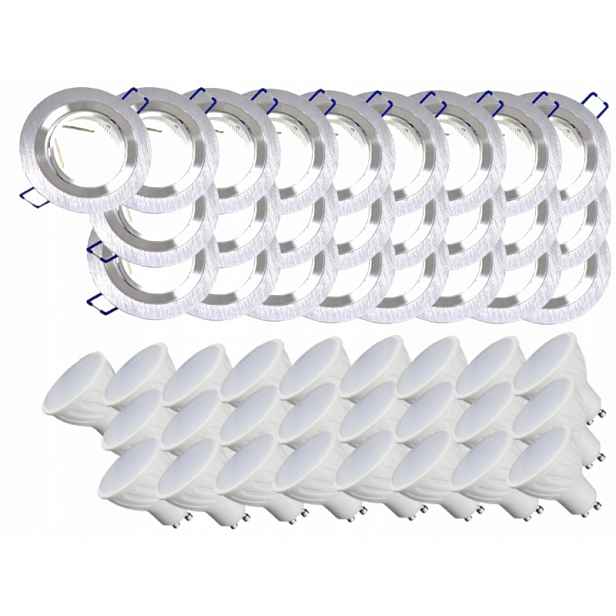 25x Hliníková Lampa Inox Stropní Zapuštěná Led Žárovky 5W