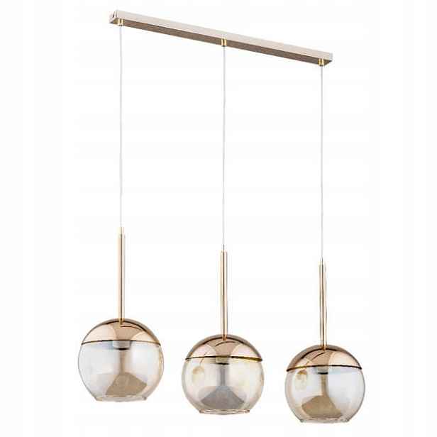 Závěsná lampa trojitá zlaté skleněné jantarové koule nad stůl 75 cm Alfa