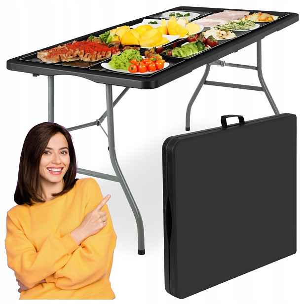 Cateringový stůl Rico skládací do kufru 150 cm, černý