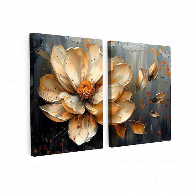 MuchoWow OBRAZ NA PLÁTNĚ 2dílná sada Květina - Zlato - Abstraktní - Malba 120x80 cm