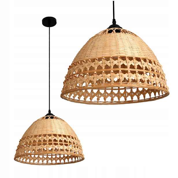 Bambusová závěsná stropní lampa s pleteným stínidlem, přírodní, 1xE27