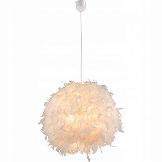 Bílá závěsná lampa Katunga s průsvitným stínítkem do obývacího pokoje Globo