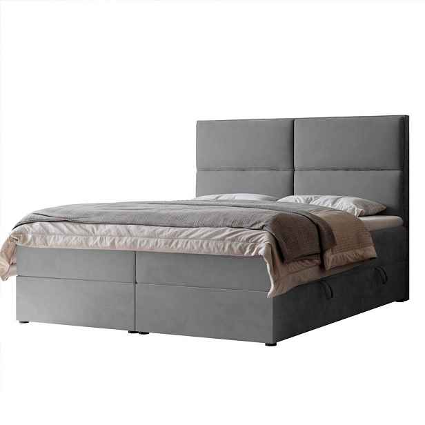 Idohome AMERICKÁ POSTEL ORFEO 200/200 cm s matrací a topperem, světle šedá